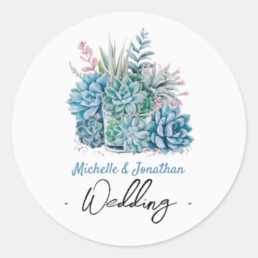 Sticker Rond mariage d'aquarelle plante succulent (Devant)