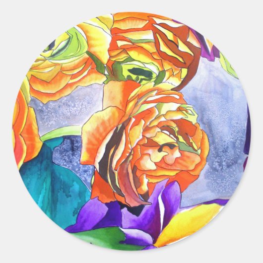 Sticker Rond Mariage d'aquarelle Ranunculus et Iris (Devant)