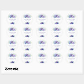 Sticker Rond Mariage d'aquarelle romantique bleu violet (Feuille)