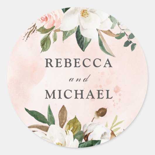 Sticker Rond Mariage d'aquarelle rose et blanc (Devant)