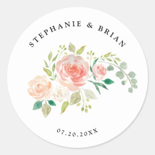 Sticker Rond Mariage d'aquarelle rose orange vif