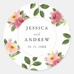 Sticker Rond Mariage d'aquarelle rose pâle