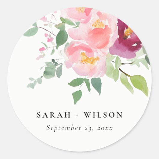 Sticker Rond Mariage d'aquarelle Rose rose-bleu (Devant)