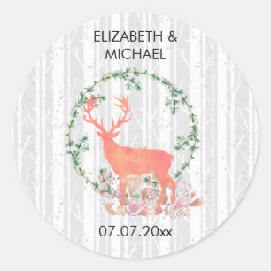 Sticker Rond Mariage d'aquarelle Russe Reindeer Boho