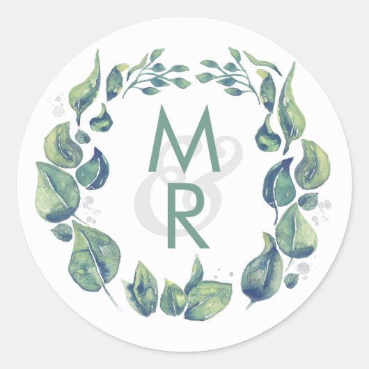 Sticker Rond Mariage d'aquarelle Rustic Laurel Wreath (Devant)