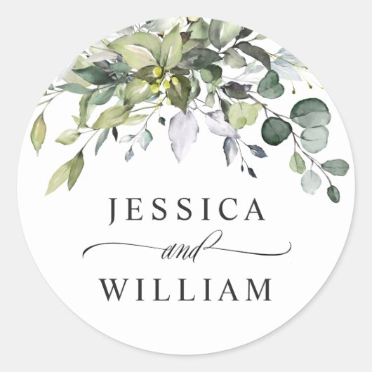 Sticker Rond Mariage d'aquarelle simple Eucalyptus (Devant)