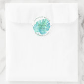 Sticker Rond Mariage d'aquarelle tropicale | Feuille bleue (Sac)