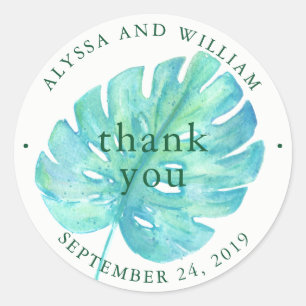 Sticker Rond Mariage d'aquarelle tropicale   Feuille bleue