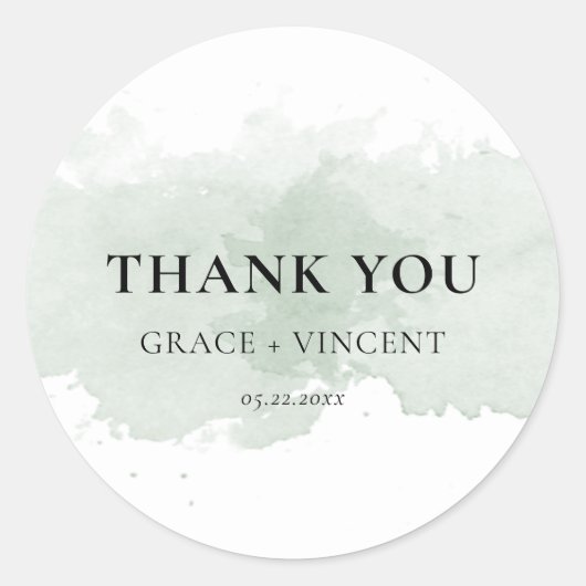 Sticker Rond Mariage d'aquarelle verte Abstraite merci (Devant)