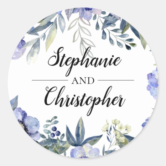 Sticker Rond Mariage d'aquarelle violet à fleur d'anémone (Devant)