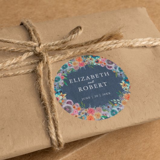 Sticker Rond Mariage d'aquarelle Whimsical Boho Fleur sauvage