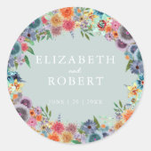 Sticker Rond Mariage d'aquarelle Whimsical Light Blue Fleur sau (Devant)