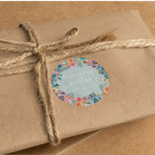 Sticker Rond Mariage d'aquarelle Whimsical Light Blue Fleur sau