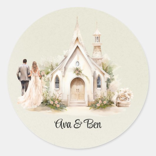 Sticker Rond Mariage d'aquarelle White Church (Devant)