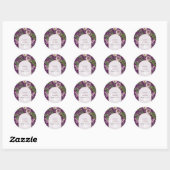 Sticker Rond Mariage d'arc doré fleuri violet (Feuille)