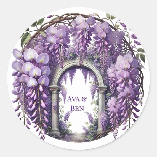 Sticker Rond Mariage d'arche de la glycine violette (Devant)