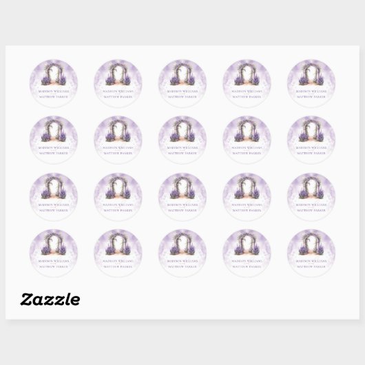 Sticker Rond Mariage d'arche Lavender personnalisé (Feuille)