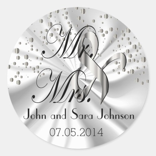 Sticker Rond Mariage d'argent pour M. & Mme. | Personnaliser (Devant)