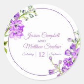 Sticker Rond Mariage d'art de l'aquarelle violette de Delphiniu (Devant)