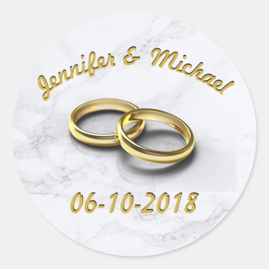 Sticker Rond Mariage Date Mariée & Groom Cercles d'or personnal (Devant)