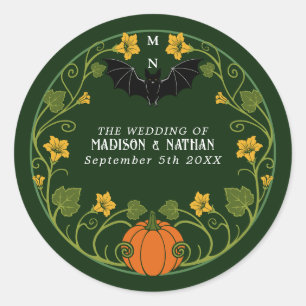 Sticker Rond Mariage d'automne floral Chauve-souris gothique Ci