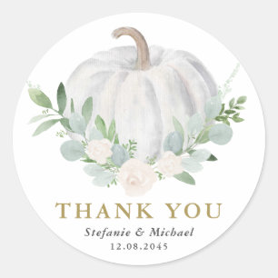 Sticker Rond Mariage de automne Citrouille blanc aquarelle Merc