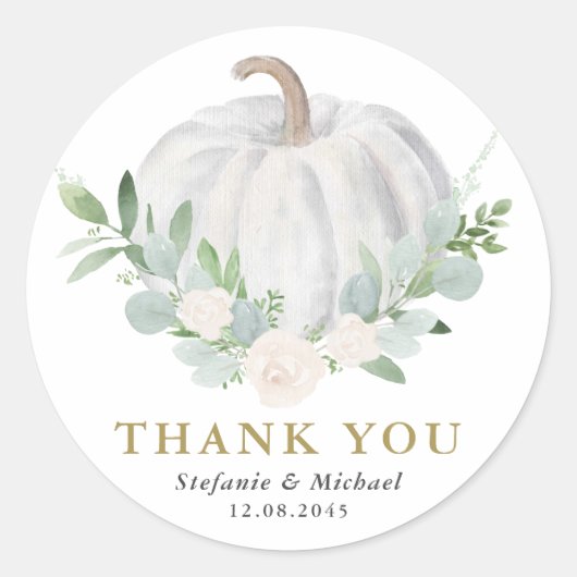 Sticker Rond Mariage de automne Citrouille blanc aquarelle Merc (Devant)