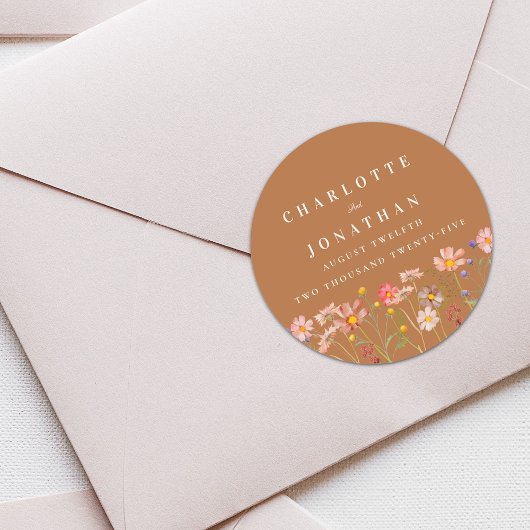 Sticker Rond Mariage de automne floral en terre cuite Boho