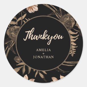 Sticker Rond Mariage de automne floral noir Burt orange terre c