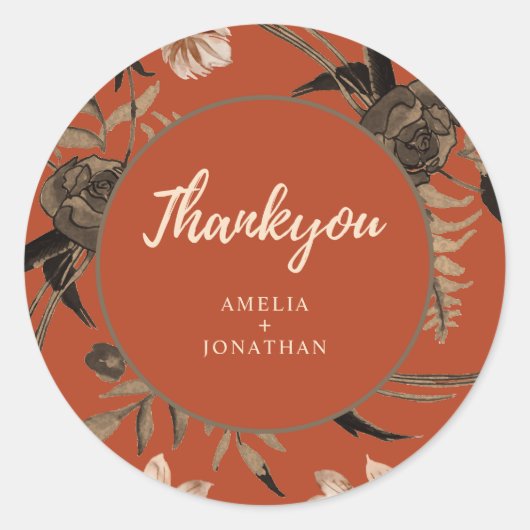 Sticker Rond Mariage de automne floral orange en terre cuite br (Devant)