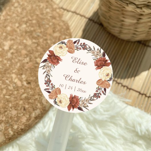 Sticker Rond Mariage de automne Floral Wreath