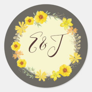 Sticker Rond Mariage de automne rustique Roses sauvages Jaune, 
