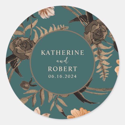 Sticker Rond mariage de automne turquoise à fleurs couleur terr (Devant)