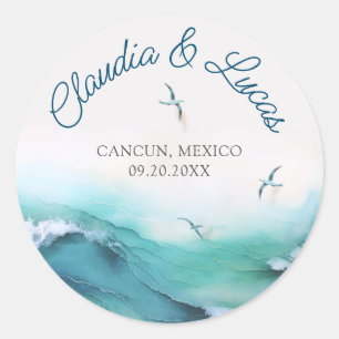 Sticker Rond Mariage de Beach Ocean Waves