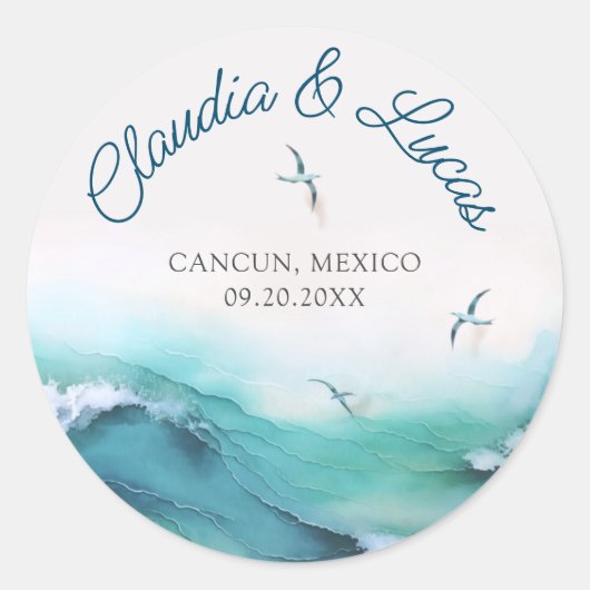 Sticker Rond Mariage de Beach Ocean Waves (Devant)