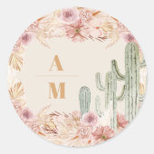 Sticker Rond Mariage de Boho Desert Cactus (Devant)