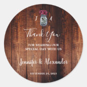 Sticker Rond Mariage de bois de grange en pot de mason rustique (Devant)