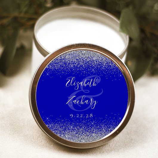 Sticker Rond Mariage de bord de Parties scintillant Royal Blue