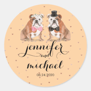 Sticker Rond Mariage de bouledogue anglais orange