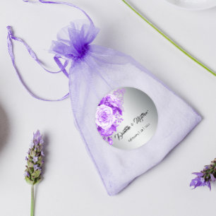 Sticker Rond Mariage de bouquet de rose violette en argent