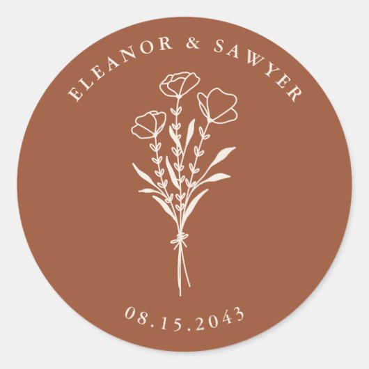 Sticker Rond Mariage de bouquet floral minimaliste en terre cui (Devant)