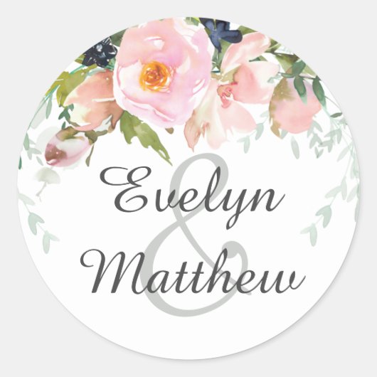 Sticker Rond Mariage de bouquet floral rose et blanc (Devant)