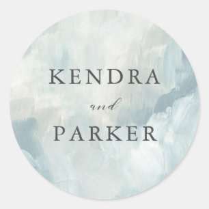 Sticker Rond Mariage de brosses peintes Abstraites bleues