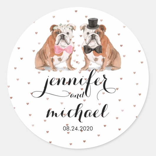 Sticker Rond Mariage de Bulldog anglais (Devant)