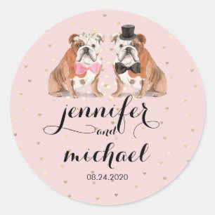 Sticker Rond Mariage de Bulldog anglais rose