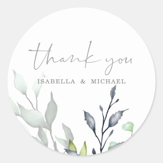 Sticker Rond Mariage de calligraphie botanique Merci (Devant)