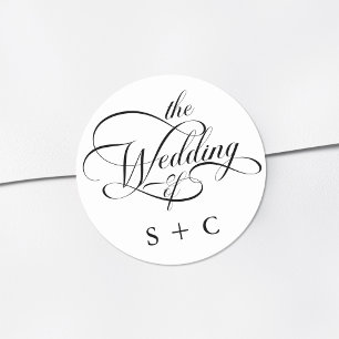 Sticker Rond Mariage de calligraphie classique romantique