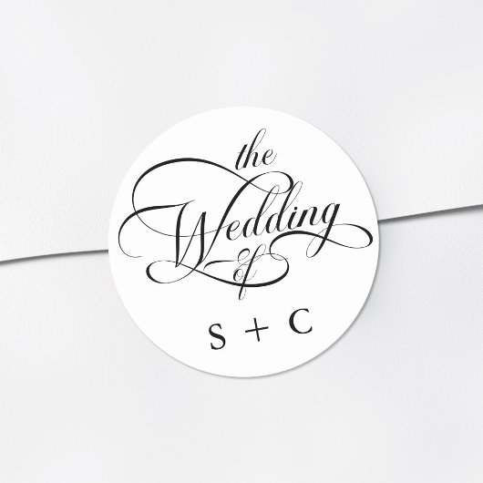 Sticker Rond Mariage de calligraphie classique romantique