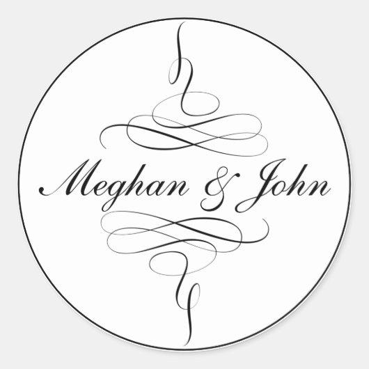 Sticker Rond Mariage de calligraphie de base noir blanc pur (Devant)