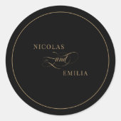 Sticker Rond Mariage de calligraphie élégant en or noir (Devant)